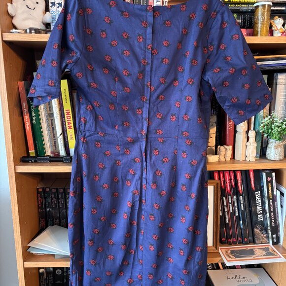 Collectif Size UK 14/ US 10 Blue Pencil Dress with Lady Bugs - Picture 2 of 6
